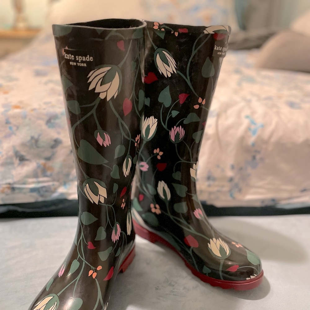 Kate Spade Floral Rain Boots Wmns 8